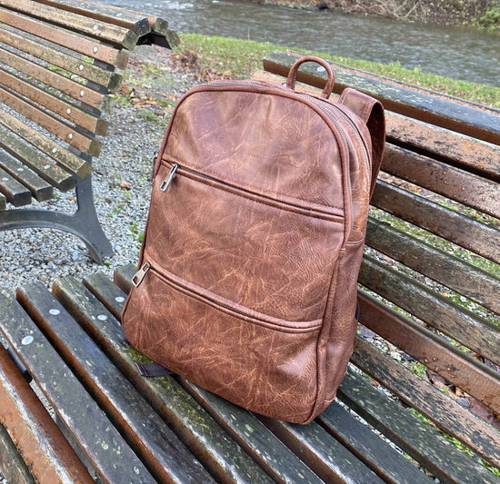vegan leather backpack, city backpack, bagular bag, everyday bag, brown