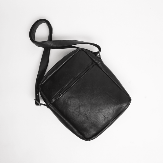 bagular crossbbody bag for men. Black shoulder bag made from faux vegan leather. Soft, lightweight and durable bag, gift for him