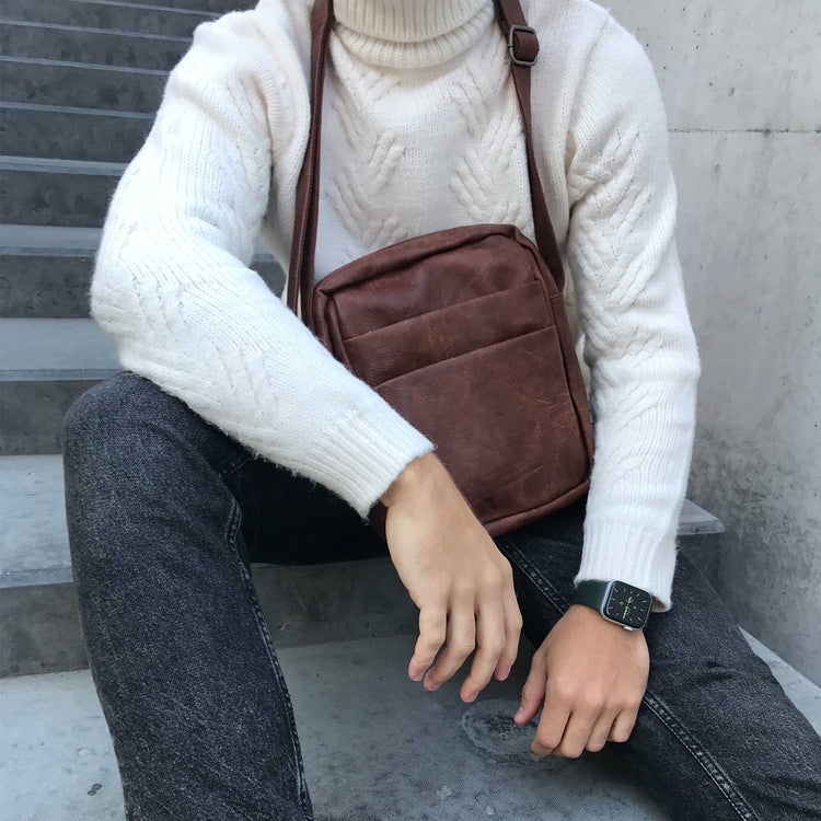 bagular crossbbody bag for men. Coffee brown shoulder bag made from faux vegan leather. Soft, lightweight and durable bag, gift for himbagular crossbbody bag for men. Coffee brown shoulder bag made from faux vegan leather. Soft, lightweight and durable bag, gift for him